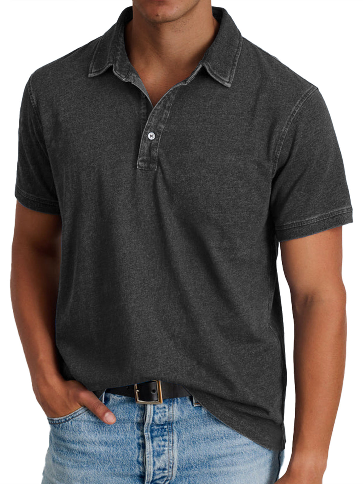 Derek - Men's Washed Polo Shirt with Notch Collar