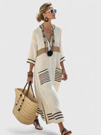Dorothea - Women's Striped V-Neck Maxi Dress