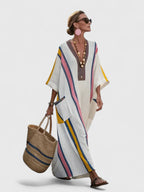Dorothea - Women's Striped V-Neck Maxi Dress