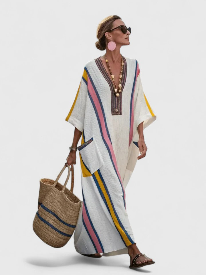 Dorothea - Women's Striped V-Neck Maxi Dress
