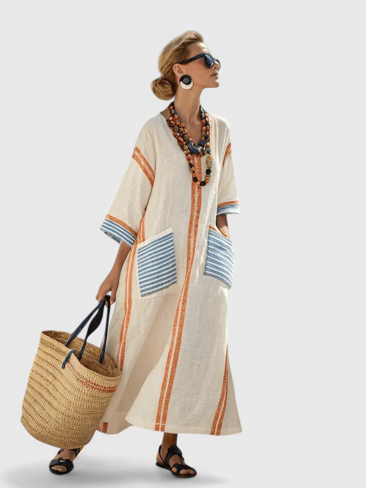 Dorothea - Women's Striped V-Neck Maxi Dress