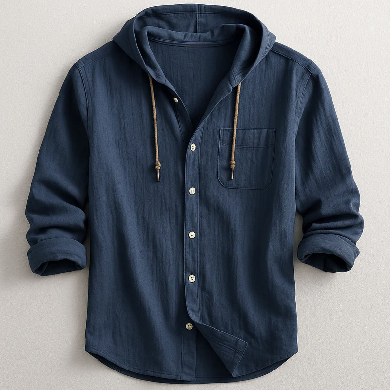 Eithan - Men's Cotton Hooded Button-Up Shirt 1