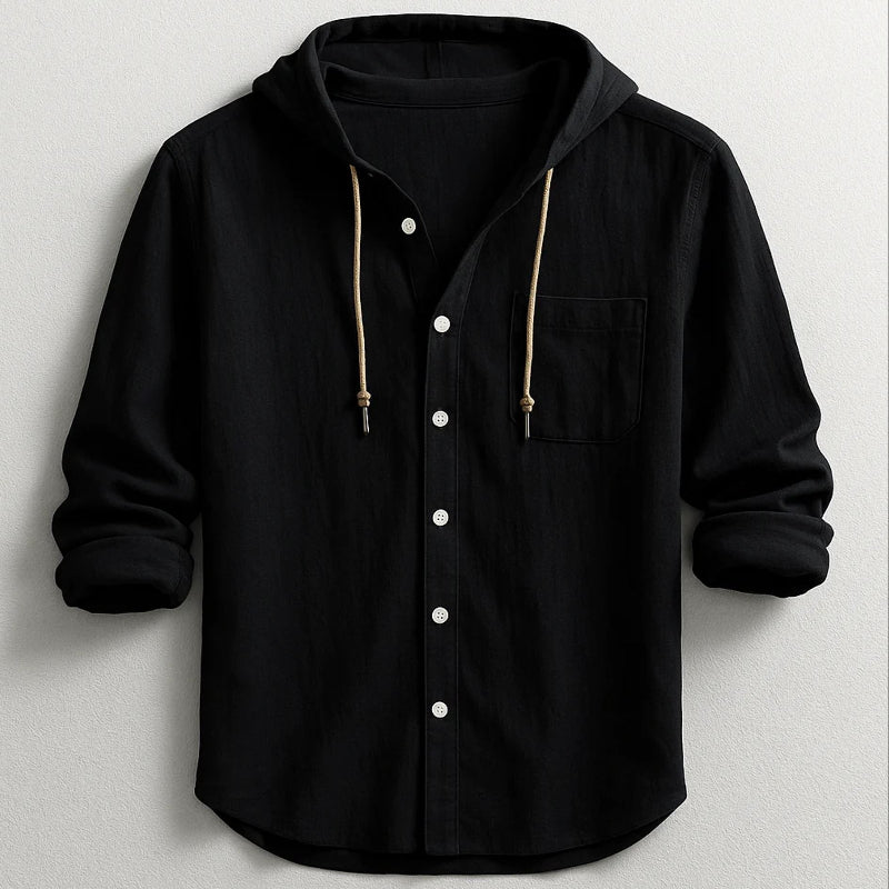 Eithan - Men's Cotton Hooded Button-Up Shirt 2