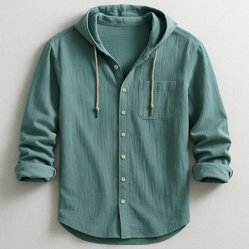 Eithan - Men's Cotton Hooded Button-Up Shirt 4