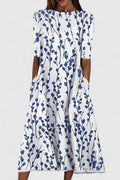 Ella - Women's Floral A-Line Midi Dress with Side Pockets