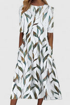 Ella - Women's Floral A-Line Midi Dress with Side Pockets