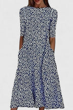 Ella - Women's Floral A-Line Midi Dress with Side Pockets