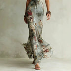 Ellinor - Women's Floral Halter Plunge Neck Maxi Dress 3
