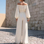 Eulalia - Women's Off-Shoulder Belted Wide Leg Jumpsuit 4
