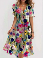 Fiona - Women's Floral Wrap Midi Dress with Short Sleeves