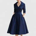 Genevieve - Women's Wrap V-Neck Midi Dress with 3/4 Sleeves