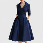 Genevieve - Women's Wrap V-Neck Midi Dress with 3/4 Sleeves