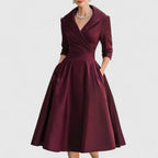 Genevieve - Women's Wrap V-Neck Midi Dress with 3/4 Sleeves