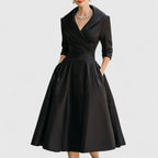 Genevieve - Women's Wrap V-Neck Midi Dress with 3/4 Sleeves