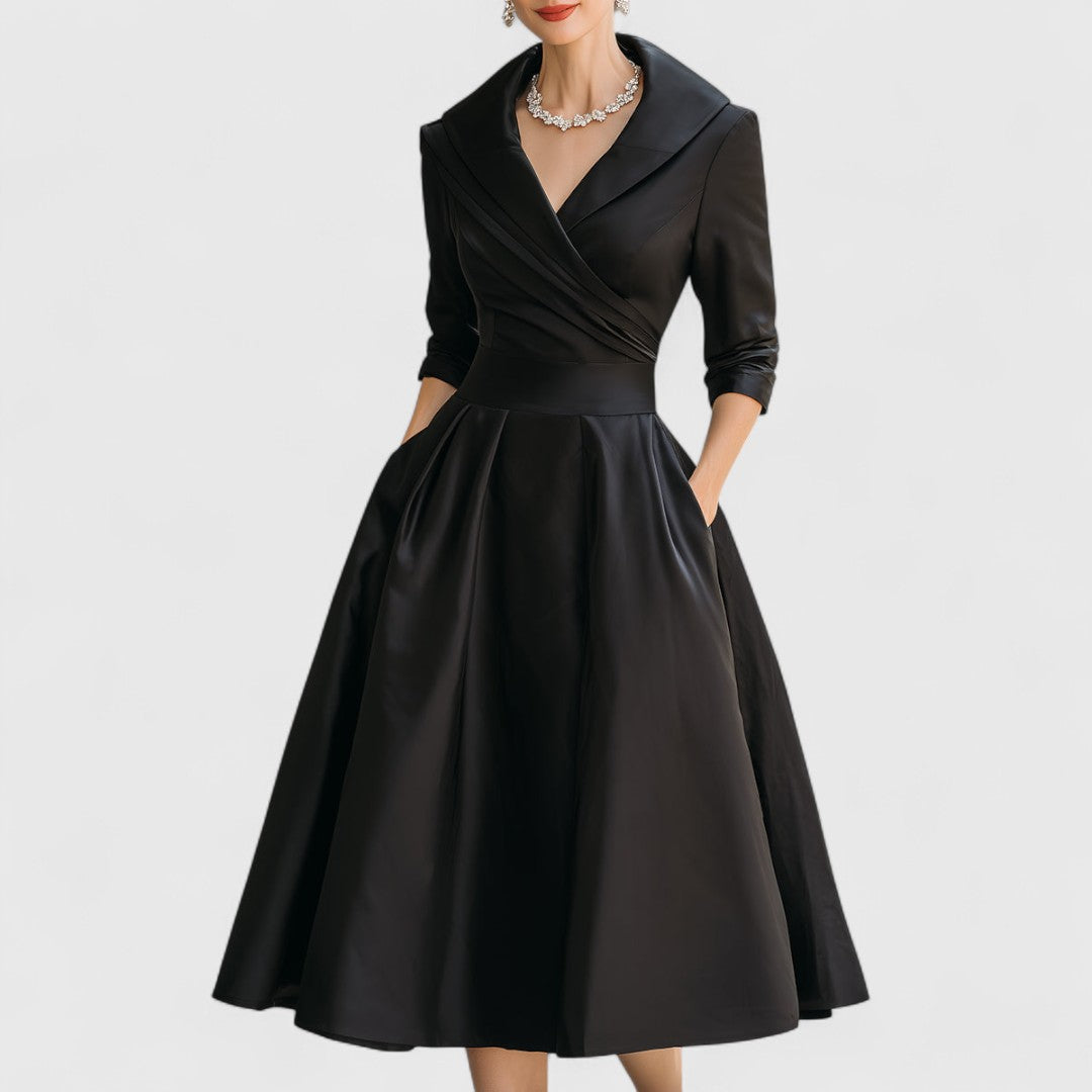 Genevieve - Women's Wrap V-Neck Midi Dress with 3/4 Sleeves