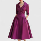 Genevieve - Women's Wrap V-Neck Midi Dress with 3/4 Sleeves
