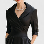 Genevieve - Women's Wrap V-Neck Midi Dress with 3/4 Sleeves
