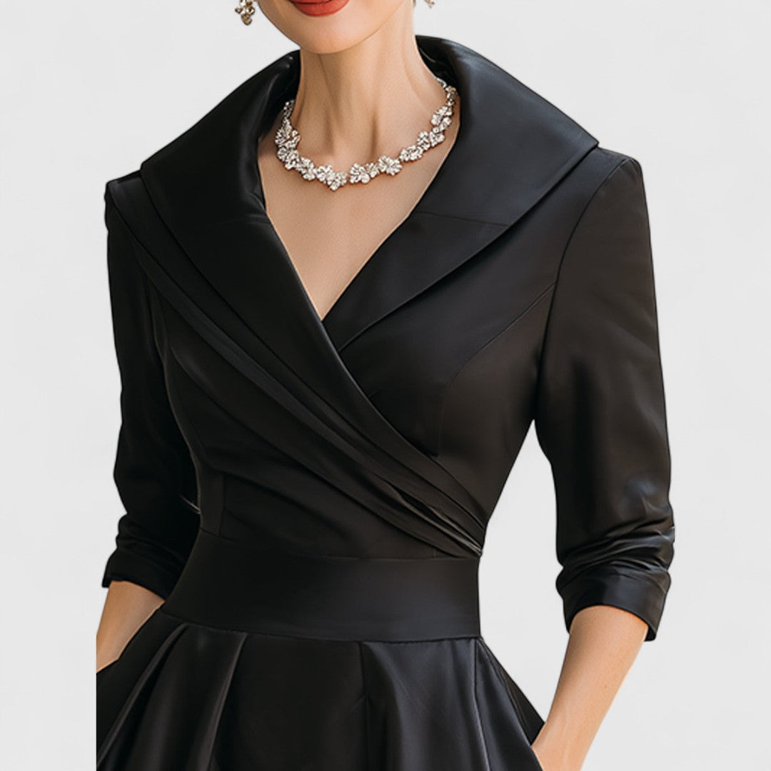 Genevieve - Women's Wrap V-Neck Midi Dress with 3/4 Sleeves
