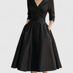 Genevieve - Women's Wrap V-Neck Midi Dress with 3/4 Sleeves