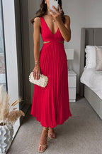 Georgina - Women's Sleeveless V-Neck Pleated Maxi Dress