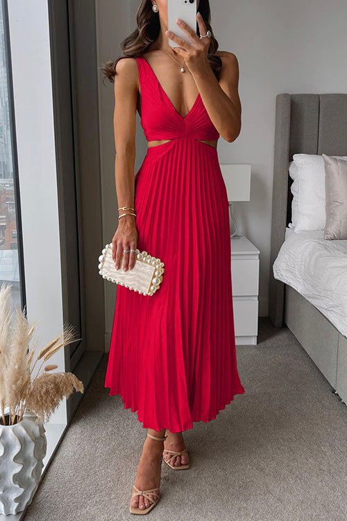 Georgina - Women's Sleeveless V-Neck Pleated Maxi Dress