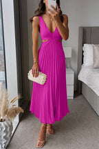 Georgina - Women's Sleeveless V-Neck Pleated Maxi Dress