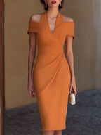 Giana - Women's Off-Shoulder Halter Wrap Midi Dress