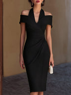 Giana - Women's Off-Shoulder Halter Wrap Midi Dress