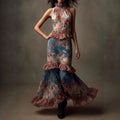 Ginette - Women's Halter High-Neck Floral Chiffon Maxi Dress 1