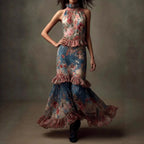 Ginette - Women's Halter High-Neck Floral Chiffon Maxi Dress 1