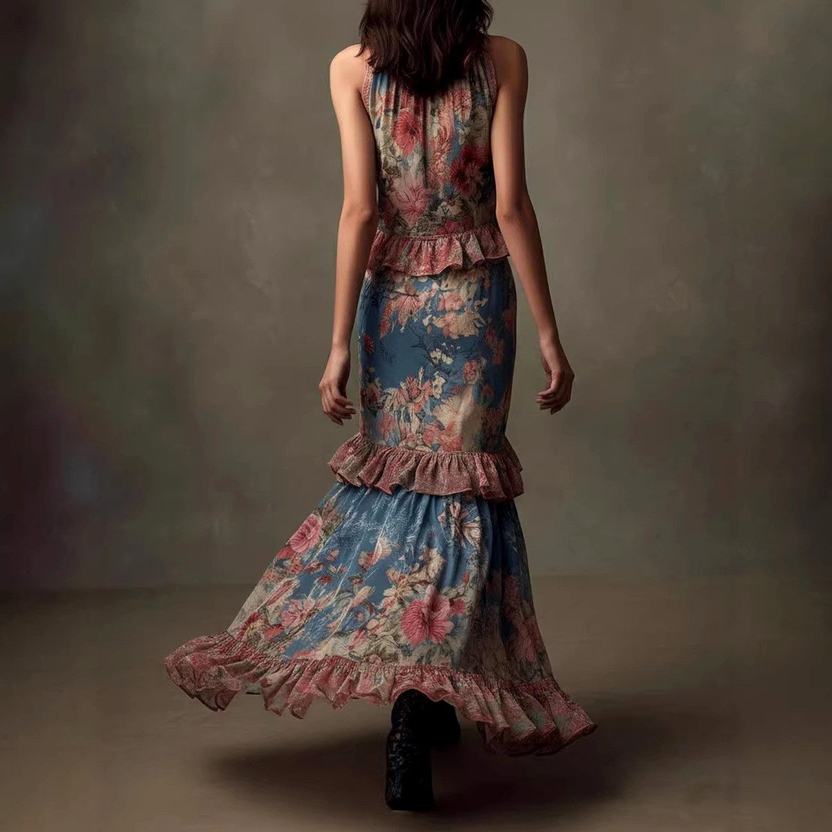 Ginette - Women's Halter High-Neck Floral Chiffon Maxi Dress 3