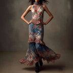 Ginette - Women's Halter High-Neck Floral Chiffon Maxi Dress 4