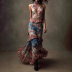 Ginette - Women's Halter High-Neck Floral Chiffon Maxi Dress 5