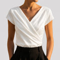 Gloria - Women's Cap Sleeve Draped Wrap V-Neck Blouse