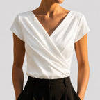 Gloria - Women's Cap Sleeve Draped Wrap V-Neck Blouse