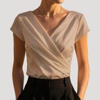Gloria - Women's Cap Sleeve Draped Wrap V-Neck Blouse