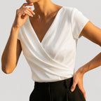 Gloria - Women's Cap Sleeve Draped Wrap V-Neck Blouse