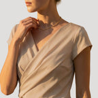 Gloria - Women's Cap Sleeve Draped Wrap V-Neck Blouse