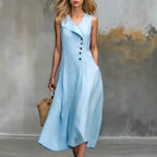 Gwen - Women's Lapel Sleeveless A-Line Midi Dress 3