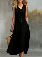 Gwen - Women's Lapel Sleeveless A-Line Midi Dress 5