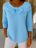 Hadley - Women's Ribbed Bow-Collar Top