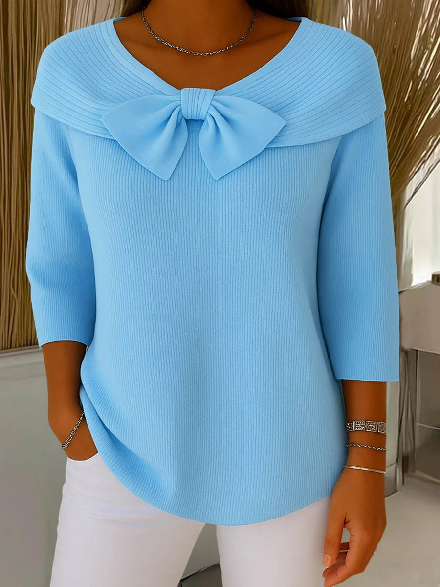 Hadley - Women's Ribbed Bow-Collar Top