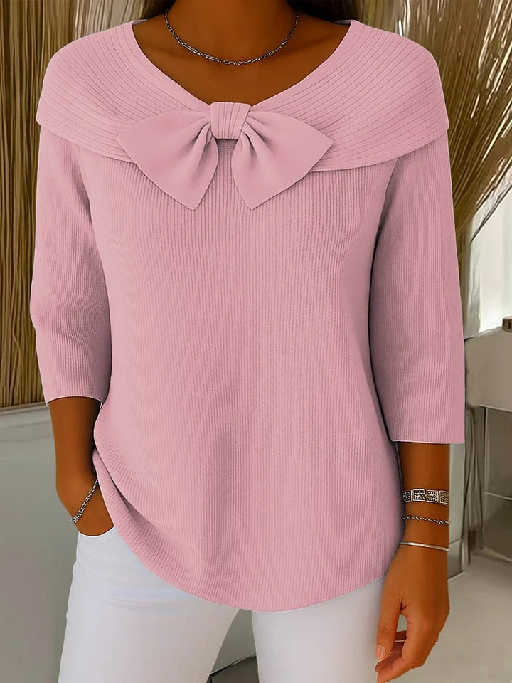 Hadley - Women's Ribbed Bow-Collar Top