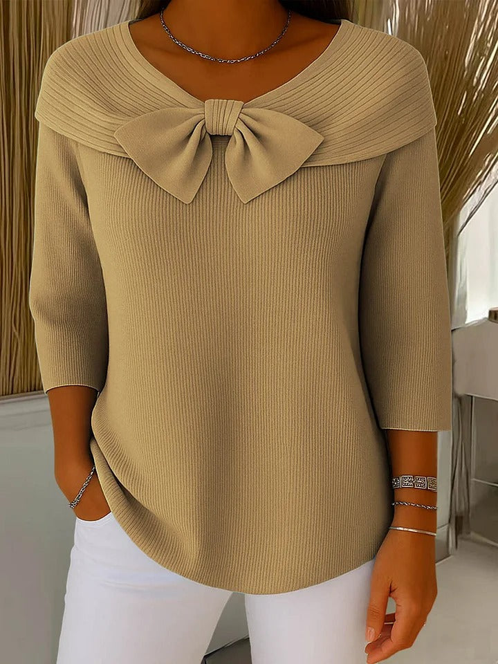 Hadley - Women's Ribbed Bow-Collar Top