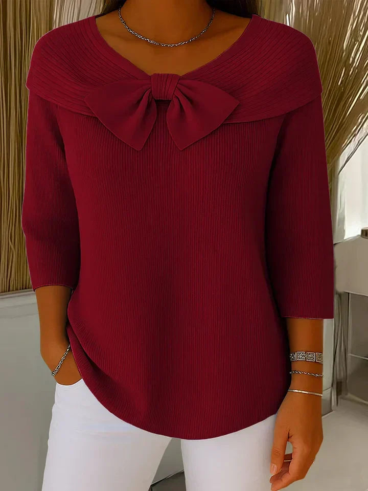 Hadley - Women's Ribbed Bow-Collar Top