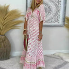 Henrietta - Women's Printed Maxi Dress with Decorative Borders