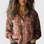 Irene - Women's Floral Button-Front Lapel Blouse