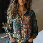 Irene - Women's Floral Button-Front Lapel Blouse