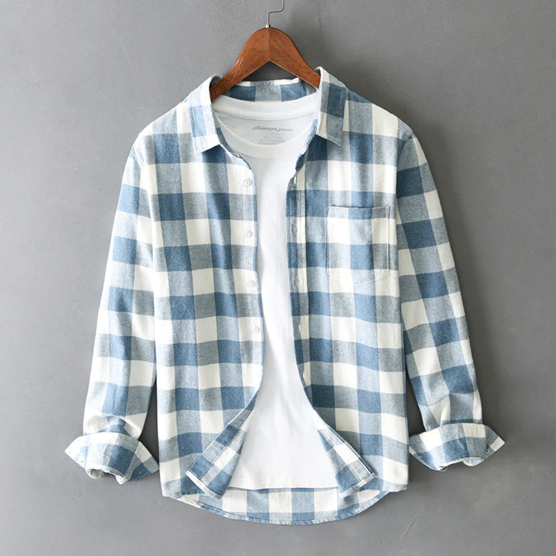 James - Men's Brushed Cotton Check Long Sleeve Plaid Shirt 1