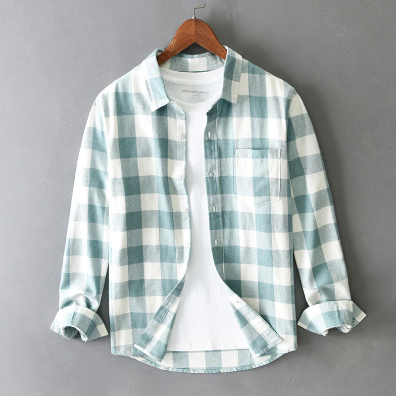 James - Men's Brushed Cotton Check Long Sleeve Plaid Shirt 2